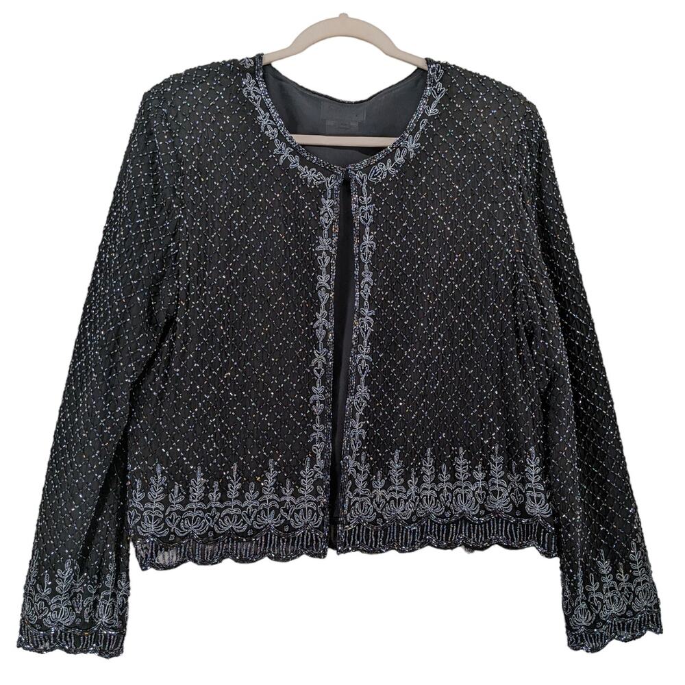 Stenay Silk Beaded‎ Jacket 12 Black Vintage Cardigan Evening Formal Designer Top